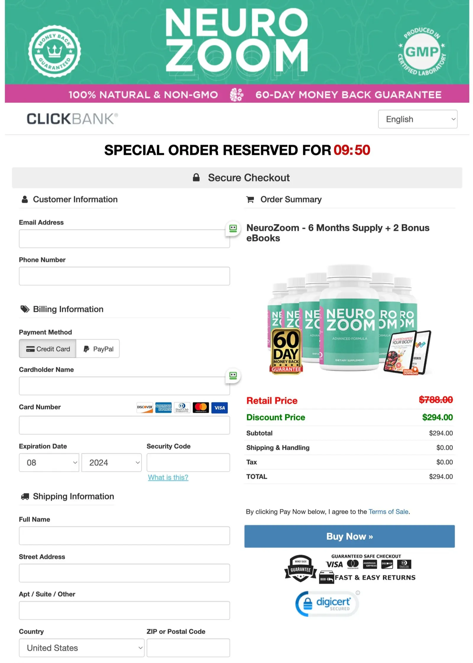 NeuroZoom Order Page NeuroZoom Order Page